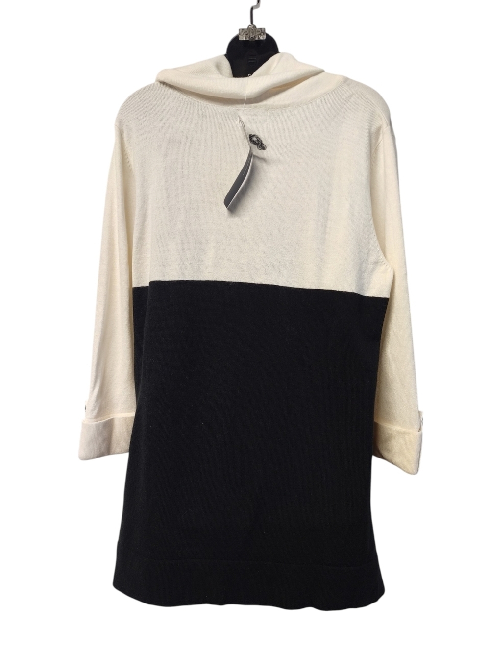 NWT JM Collection Cozy Yarn Black Cream Cowl Neck Sweater Size L 3/4 Tab Sleeve - Picture 2 of 8